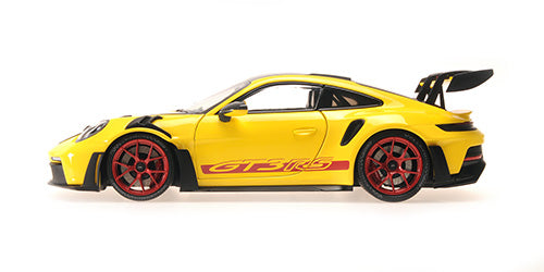 Minichamps 1:18 - PORSCHE 911 (992) GT3RS 2024 YELLOW W/WEISSACH PACKAGE W RED WHEELS
