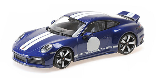 Minichamps 1:18 - PORSCHE 911 (992) SPORT CLASSIC 2022 BLUE METALLIC W/STRIPE