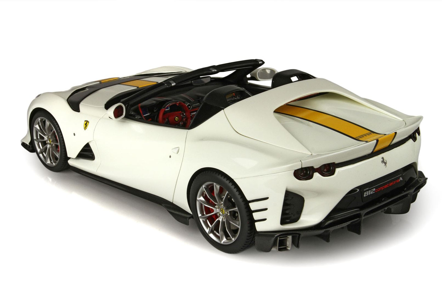 BBR Model 1:18 - Ferrari 812 Competizione A Avus White Color With Yellow Stripe