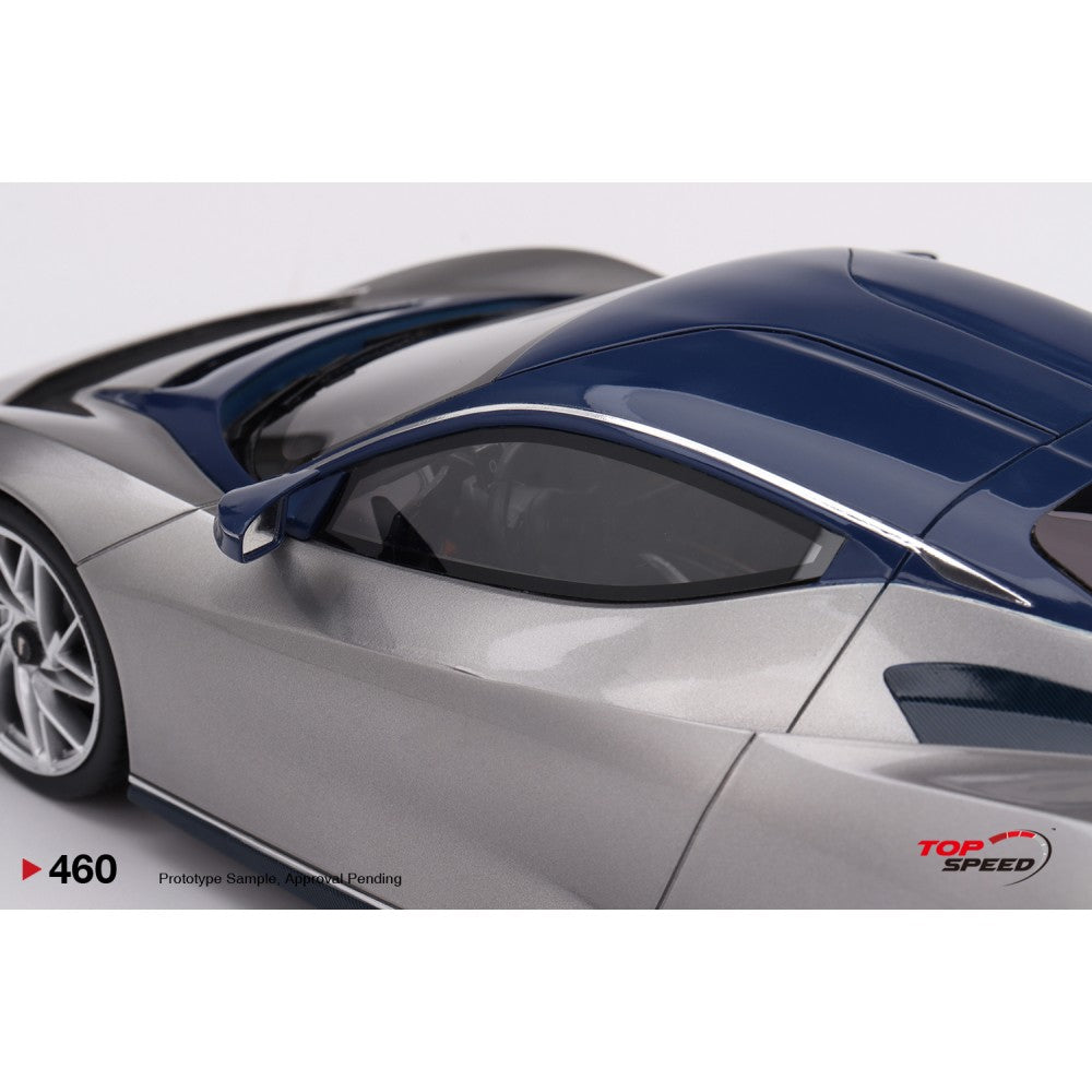 Top Speed Models - Automobili Pininfarina Battista 2019 US Launch Edition Argento Liquido Gloss and Blu del Re Gloss 1:18