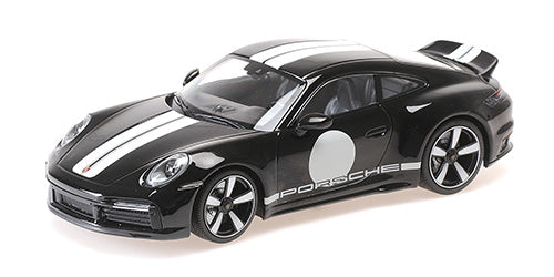 Minichamps 1:18 - PORSCHE 911 (992) SPORT CLASSIC 2022 BLACK W/STRIPE