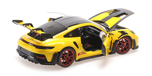 Minichamps 1:18 - PORSCHE 911 (992) GT3RS 2024 YELLOW W/WEISSACH PACKAGE W RED WHEELS