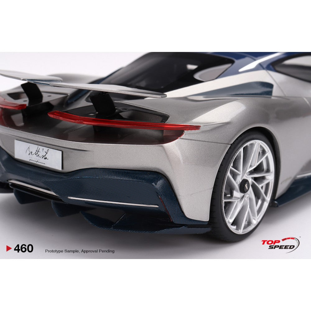 Top Speed Models - Automobili Pininfarina Battista 2019 US Launch Edition Argento Liquido Gloss and Blu del Re Gloss 1:18