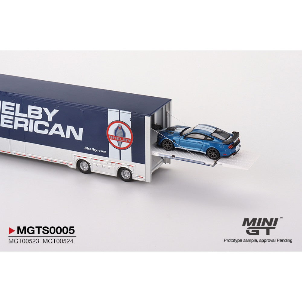 MiniGT - 1/64 SHELBY TRANSPORTER SET INCLUDED WESTERN STAR 49X W/RACING TRANSPORTER AND SHELBY GT500 SE WIDEBODY FORD PERFORMANCE BLUE (LHD) (MIJO EXCLUSIVE)
