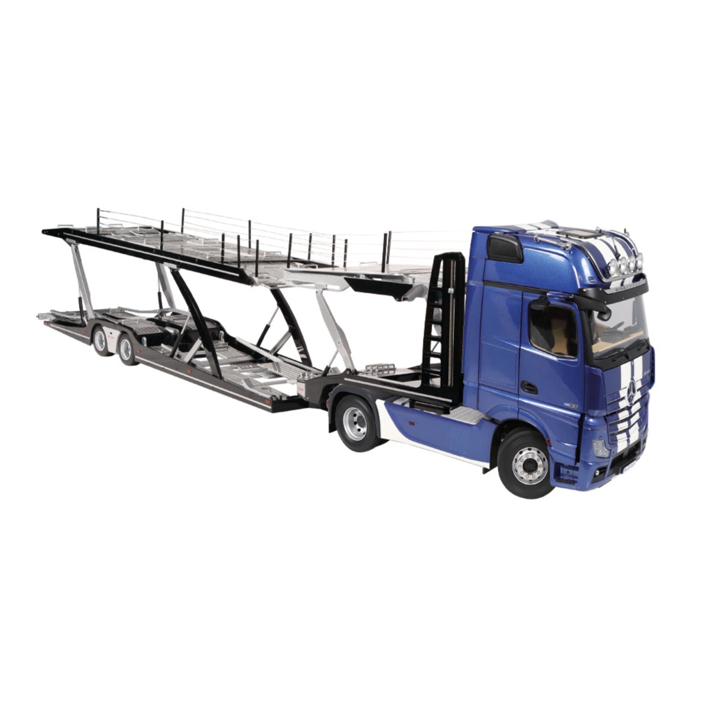 NZG 1:18 - Mercedes-Benz Actros GigaSpace 4x2 & Lohr autotransporter blauw metallic met strepen