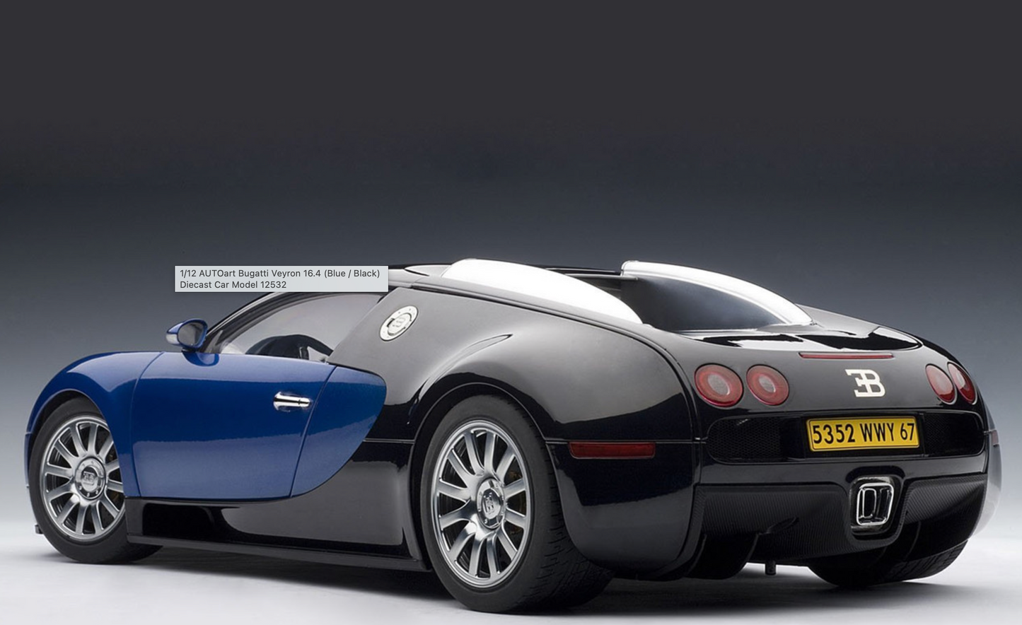 AutoArt 1:12 Bugatti Veyron EB 16.4, Zwart/Blauw metallic