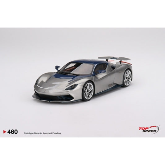 Top Speed Models - Automobili Pininfarina Battista 2019 US Launch Edition Argento Liquido Gloss and Blu del Re Gloss 1:18