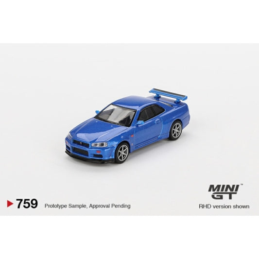 MiniGT - 1/64 NISSAN SKYLINE GT-R (R34) V-SPEC BAYSIDE BLUE (RHD)