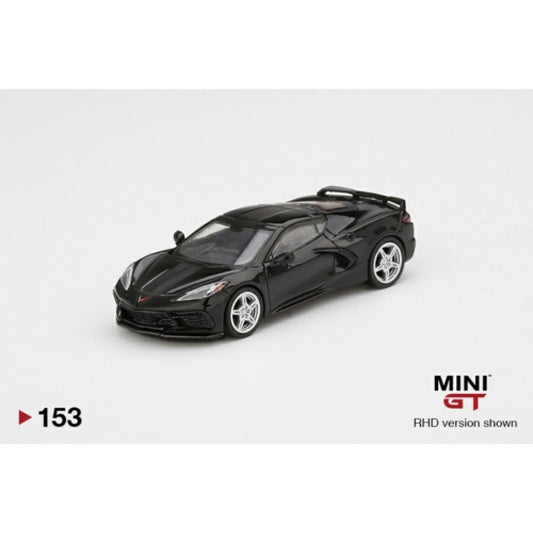 MiniGT -  1/64 CHEVROLET CORVETTE STINGRAY 2020 BLACK W/ MIDNIGHT GRAY STRIPE (LHD)