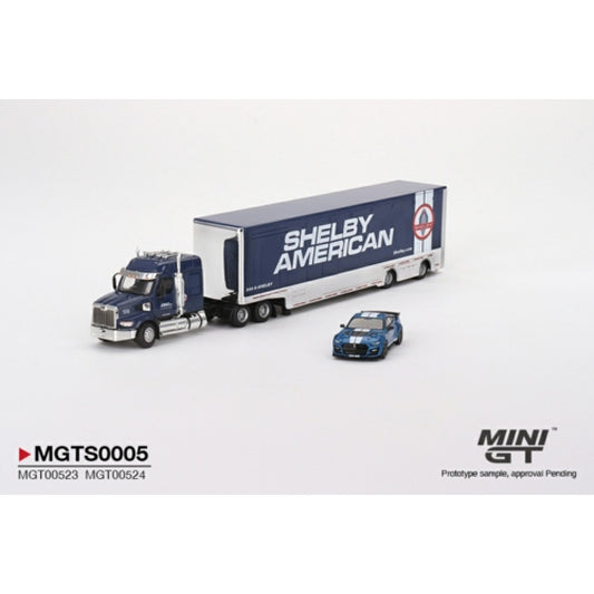 MiniGT - 1/64 SHELBY TRANSPORTER SET INCLUDED WESTERN STAR 49X W/RACING TRANSPORTER AND SHELBY GT500 SE WIDEBODY FORD PERFORMANCE BLUE (LHD) (MIJO EXCLUSIVE)